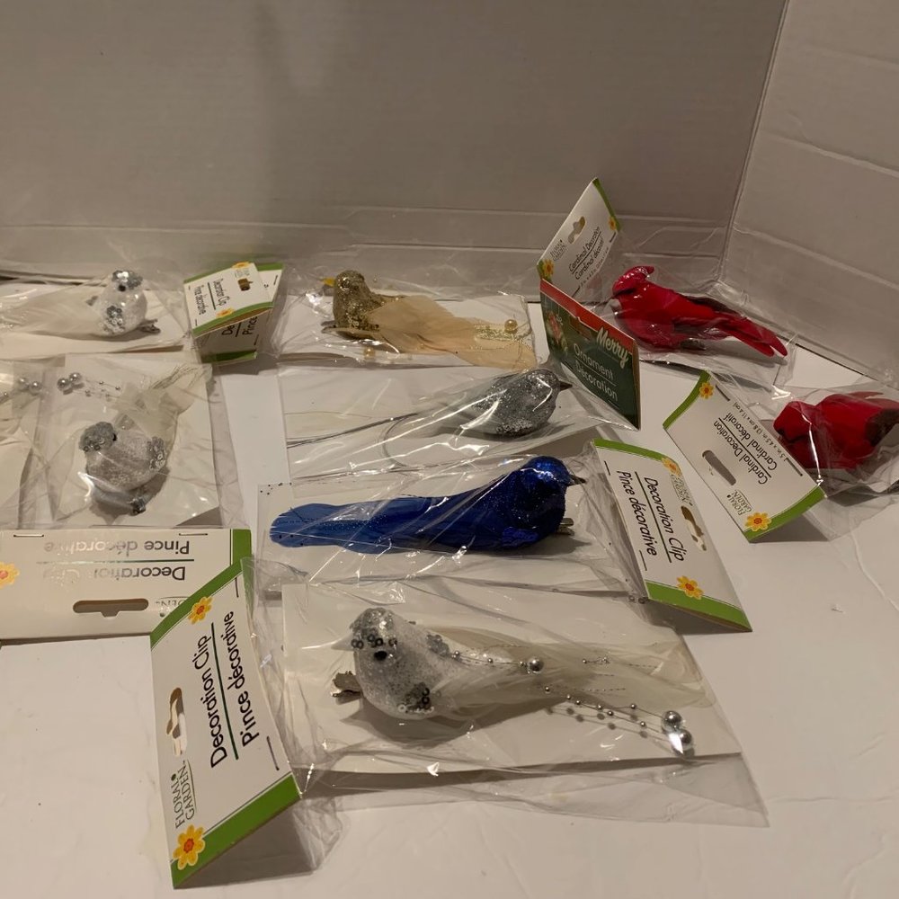 New 9 piece Decorative Bird Clips for Weddings and Crafts multi colors
